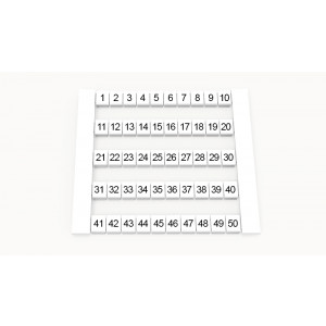 Маркировка (в кассетах) DEK5-50P-19-103Z(H), Кассета с маркировочными шильдиками, для клемм сечением 2,5 мм.кв., боковая, 50 шильдиков, нанесенные символы: 1...50, с вертикальным расположением, размер шильдика: 4,8 x 5,5 мм, цвет: белый