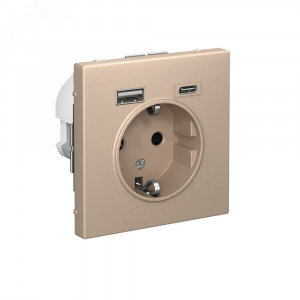 ARTGALLERY розетка 16А с 2 USB A+C, 5В/2,4А/3,0А, 2х5В/1,5А, механизм, песочный GAL001232