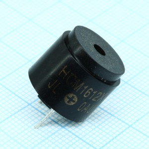 HCM1612X, Генератор звука электромагнитный со встроенной схемой +12В, 30 мА, 80 дБ, 2.3 кГц d=16mm, h=14mm