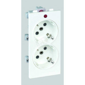 Розетка с заземлением 2x2P+E, сдвоенная,, Розетка с заземлением 2x2P+E, сдвоенная, Sмодуль, с индикат.налич.напряжения,16А, 250В, белый