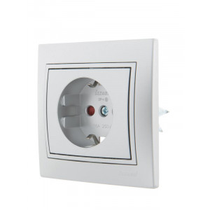 Розетка 1-м СП Mira 16А IP20 с заземл. защ. шторки со вставкой керамика сер. метал. 701-1010-124