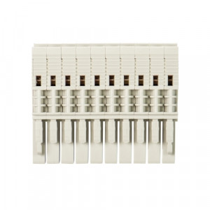 Разъем для клемм WBF 2,5-10, Разъем для клемм WKFN 2,5 F/P/F, 10 полюсов, тип фиксации провода: пружинный, номинальное сечение: 2,5 мм кв., 32A, 500V, шаг: 5 мм, цвет: серый