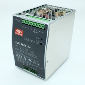DDR-480C-24, DC-DC, 480Вт, вход 33.6…67.2 В DC, выход 24В/20А, рег.вых.24…28В, изоляция 4000В DC, в кожухе на DIN-рейку, 85.5х125.2х129.2мм, -40...+80°С