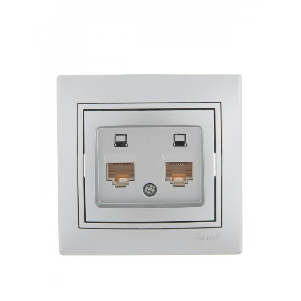 Изображение товара Розетка компьютерная 2-м СП Mira RJ45 серого металла Lezard 701-1010-141