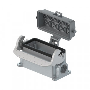 Закрытое основание разъема BAS GUT GT 16 M25 A1, Основание разъема на панель, закрытое, типоразмер 16B, с уплотнителем, 1 отверстие с резьбой для кабельных вводов M25x1,5, с правым расположением, с одной защелкой, с защитной крышкой, материал корпуса: алюминиевый сплав