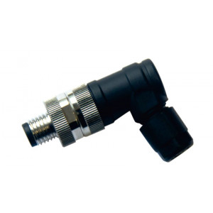 Вилочный разъем на кабель M8A03Z-MAARAUA, Вилочный разъем на кабель, 3 полюса, M8, угловой, винтовая фиксация провода, A-Code, диаметр кабеля: 3,5-6,0 мм, 2А, 30V, корпус из пластика, резьбовое соединение: цинк, неэкранированный