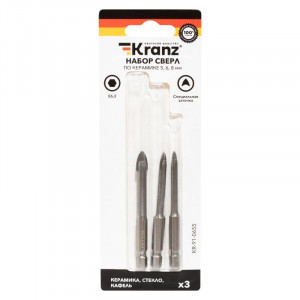 Набор сверл по керамической плитке, 5-6-8мм, шестигранный хвостовик KR-91-0655