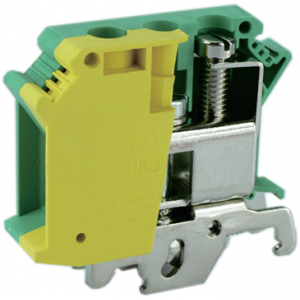 Заземляющая клемма UKJ-35NJD, Заземляющая клемма, тип фиксации провода: винтовой, номинальное сечение: 35 мм кв., ширина: 15,2 мм, цвет: желто-зеленый, тип монтажа: DIN35