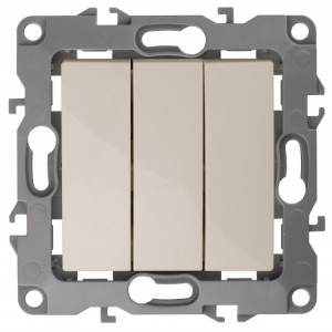 12-1107-02 Выключатель тройной, 10АХ-250В, IP20, 2, слоновая кость (10/100/3200) Б0014670