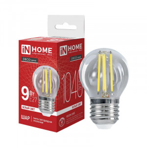 Лампа светодиодная LED-ШАР-deco 9Вт шар прозрачная 4000К нейтр. бел. E27 1040лм 230В 4690612026282