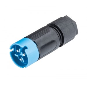 Разъем RST08i3 S 21 ZR1SH BL, Вилочный разъем на кабель диам. 4-7 мм, IP68(69k), 3 полюса, с продольным уплотнением, цвет: синий, номинальные характеристики: 250V/400V 8A, серия gesis RST MICRO