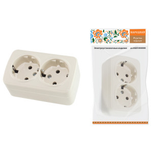 Розетка двойная 2П+3 открытой установки IP20 16А, сл. кость "Дача" Народная SQ1824-0023