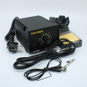 QUICK 969 ESD, Паяльная станция с регулировкой температуры 200-480°C, стабильность ±1°C, 60W, керамический нагревательный элемент Hakko, жала 960 серии