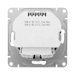 Механизм розетки с USB-C - 2шт, 16А, с заземлением, со шторками, ч-рный Эпика EKF UP1-SOB-111-2USBC