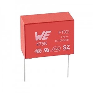 890324025027CS, Защищенные конденсаторы WCAP-FTX2 4mm Lead 0.22uF 10% 275VAC