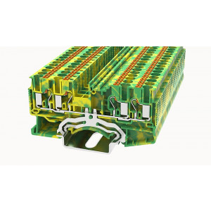 DS2.5-QU-PE-01P-1C-00Z(H), Заземляющая клемма, 4 точки подключения, тип фиксации провода: Push-in, номинальное сечение: 2,5 мм кв., ширина: 5,2 мм, цвет: желто-зеленый, тип монтажа: DIN35