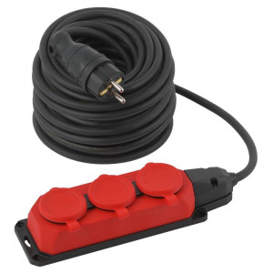 Удлинитель силовой UK-3e-3x1,5-30m-IP44(KG) с заземлением 3 розетки каучук 30м КГ 3х1,5мм2 IP44 Б0057582