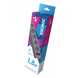 Удлинитель с сетевым фильтром 5х1.8м с заземл. 10А IP20 2.2кВт ПВС 3х0.75 с выкл. с индикатором сети сер. FKsm1.8m-5g(G)