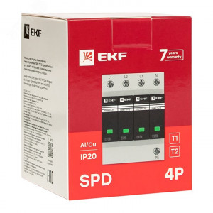 Устройство защиты от импульсных перенапряжений Т1+Т2; Iimp-12,5kA; In-20kA; Uc-275В; 4+0 EKF OV12-4-504