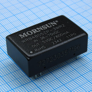 WRB4805ZP-3WR2, Преобразователь DC/DC на печатную плату 1 Вт вход 36...75В (48В) выход 5В 600мА изоляция 1500В -40...+85°С