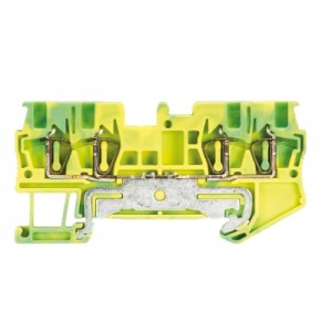 Заземляющая клемма WKF 1,5 D2/2SL/35, Заземляющая клемма, 4 точки подключения, тип фиксации провода: пружинный, номинальное сечение: 1,5 мм кв., 500V, ширина: 4 мм, цвет: желто-зеленый, тип монтажа: DIN35