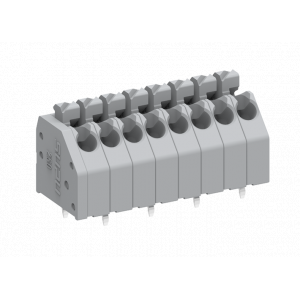Клемма на плату 250204, Клемма, вертикальный подвод кабеля, на плату, шаг: 3.5 мм, 4 полюса, фиксация провода Push-in, исполнение: выводы на плату в шахматном порядке, 320V, 8A, цвет: серый