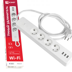 RCE-1-WF Умный удлинитель EKF Connect Wi-Fi c USB(кр.1шт)