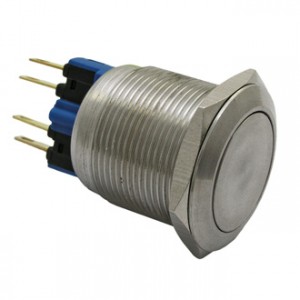 GQ22-11Z ON-OFF+OFF-ON, Антивандальная кнопка металлическая с фиксацией, посадочная резьба М22, контакт на замыкание и контакт на размыкание, контакты под пайку/под разъем