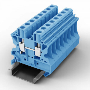 Проходная клемма UUK-10-BE, Проходная клемма, тип фиксации провода: винтовой, номинальное сечение: 10 мм кв., 57A, 1000V, ширина: 10,2 мм, цвет: синий, тип монтажа: DIN35