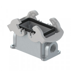 Закрытое основание разъема BAS GUT GC 10 M25 A1, Основание разъема на панель, закрытое, типоразмер 10B, с уплотнителем, 1 отверстие с резьбой для кабельных вводов M25x1,5, с левым расположением, с двумя защелками, без защитной крышки, материал корпуса: алюминиевый сплав