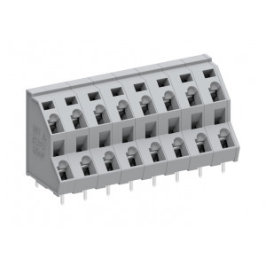Клемма на плату 257308, Клемма, 2 этажа, подвод кабеля 45 град., на плату, шаг: 7.5 мм, 16 полюсов, фиксация провода пружинная, исполнение: стандартное, 630V, 21A, цвет: серый