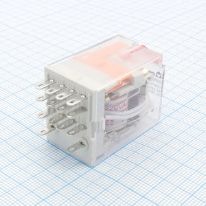 Реле без колодки DRPE-4C-LR-A220, Реле, 4 группы переключающих контактов, 5A, 220AC, материал контактов: Ag, светодиод + тестовая кнопка