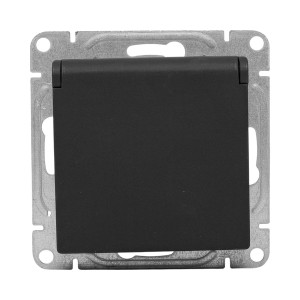 Механизм розетки, 16А, IP44, с заземлением, со шторками, c крышкой, ч-рный Эпика EKF UP1-SOB-111-44