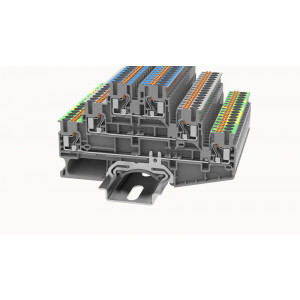 Этажная клемма DS2.5-3L-L/N/PE-01P-11-00Z(H), Этажная клемма, 3 этажа, L-L-PE, нижний ряд с заземлением, тип фиксации провода: Push-in, номинальное сечение: 2,5 мм кв., 20A, 500V, ширина: 5,2 мм, цвет: серый, тип монтажа: DIN35