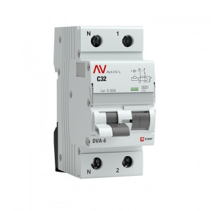 Выключатель автоматический дифференциального тока 2п (1P+N) C 32А 30мА тип AC 6кА DVA-6 Averes rcbo6-1pn-32C-30-ac-av
