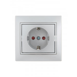 Розетка 1-м СП Mira 16А IP20 с заземл. защ. шторки со вставкой керамика сер. метал. 701-1010-124