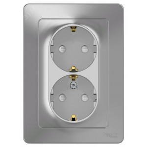 Розетка 2-м СП Blanca 16А IP20 250В с заземл. защ. шторки алюм. SE BLNRS001123