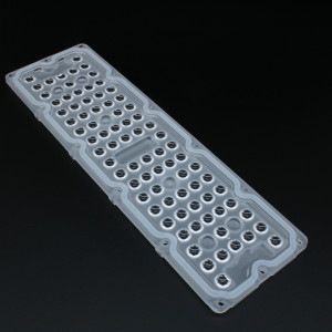 AJHB236D80LED60G, Групповая прямоугольная линза на 80 светодиода 3030/2835, эфф=90%, диаграмма 60°, 236x70мм H:7,1мм, PC-1250Z