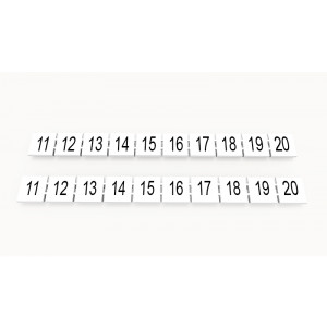 Маркировка (в кассетах) ZB10-10P-19-02Z(H), Кассета с маркировочными шильдиками, для клемм сечением 10 мм.кв., верхняя, 10 шильдиков, нанесенные символы: 11...20, с вертикальным расположением, размер шильдика: 9,3 x 10,7 мм, цвет: белый