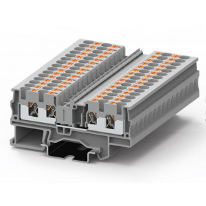 Проходная клемма PTP4-4-GY, Проходная клемма,4 точки подключения, тип фиксации провода: Push-in, номинальное сечение: 4 мм кв., 32A, 800V, ширина: 6,2 мм, цвет: серый, тип монтажа: DIN35