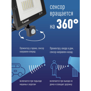 Прожектор светодиодный 30Вт 6500К IP65 2400лм с датчиком Super-Slim КОСМОС K_PR5_LED_30S