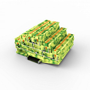 Заземляющая клемма UPT-2.5/3PE, Заземляющая клемма, тип фиксации провода: Push-in, номинальное сечение: 2,5 мм кв., 500V, ширина: 5,2 мм, цвет: желто-зеленый, тип монтажа: DIN35