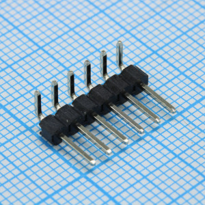 DS1022-1X6RDF11-B, Соединитель штыревой, вилка на плату однорядная угловая 6pin(1x6), шаг 2.54мм (A=3mm, B=6mm, C=6.07mm), тип - D