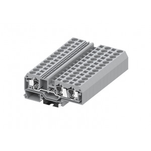 Проходная клемма 210951, Проходная клемма, 3 точки подключения, тип фиксации провода: пружинный, номинальное сечение: 10 мм кв., 57A, 800V, ширина: 10 мм, цвет: серый, тип монтажа: DIN35