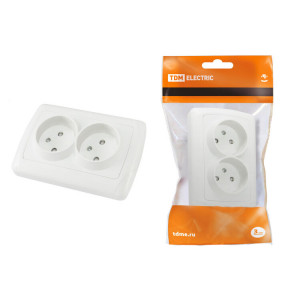 Розетка двойная 2П 10А 250В с защ. шт. белая "Онега" SQ1805-0012