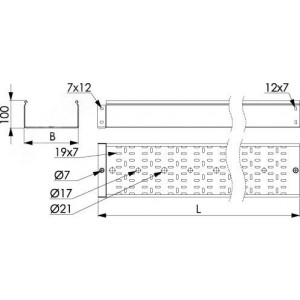 Лоток перфорированный 500х100 L=3000мм толщина 1.2мм 3534612