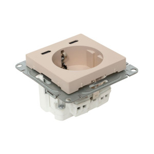 Механизм розетки с USB-C - 2шт, 16А, с заземлением, со шторками, кремовый Эпика EKF UP1-SOI-111-2USBC