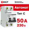 Выключатель автоматический модульный 2п C 50А 4.5кА ВА 47-29 Basic EKF mcb4729-2-50C