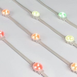 Модуль управляемый DMX-F3-D30 12V RGB (0.75W, IP68, 120 deg) 036830, Управляемый светодиодный модуль DMX, RGB, микросхема SM16511, напряжение 12 В, мощность 0.75 Вт, 3 светодиода SMD 3535, угол 120°. Создание медиафасадов, 30 шт на проводе, расстояние между центрами модулей 170 мм, длина провода между модулями 125 мм