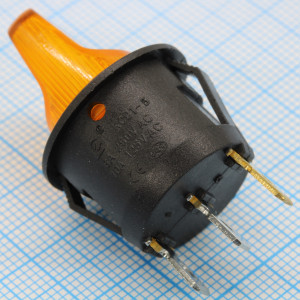 Выкл круглый 250В 6А желтый, Выключатель клавишный круглый с подсветкой ON-OFF (3c) 6А 250В